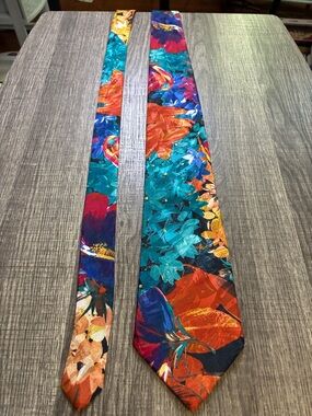 Floral Multicolor Men's Tie - Vibrant Teal & Orange